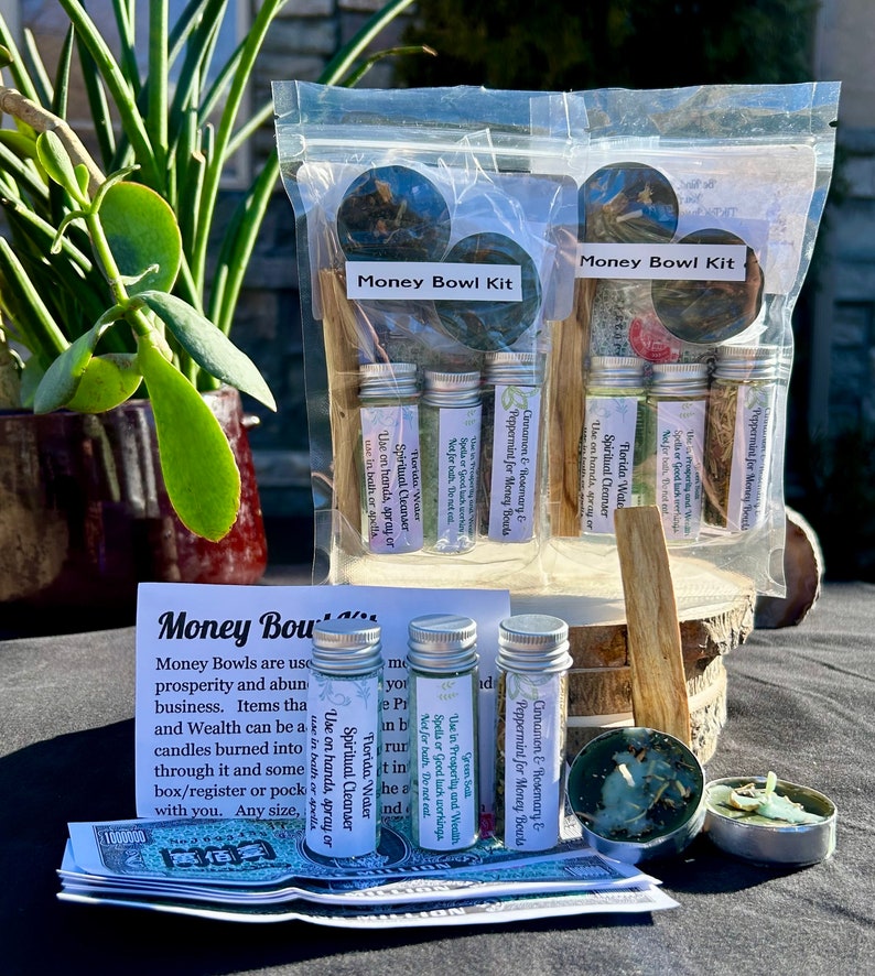 Money Bowl Kit Set-Herbs, Spell Candles, Witches Salt, Palo Santo image 7