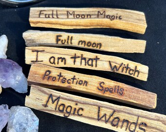 Palo Santo Hand Drawn and Hand Burned 5 pack for Smudging- Full Moon Collection