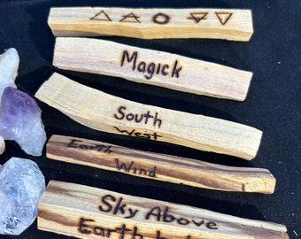Palo Santo Hand Drawn and Hand Burned 5 pack for Smudging -Elements Collection