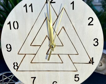 Valknut- Hand Drawn and Hand Wood Burned Wooden Clock