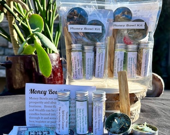 Money Bowl Kit Set-Herbs, Spell Candles, Witches Salt, Palo Santo