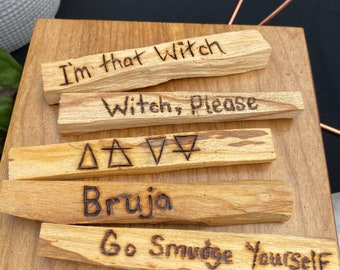 Palo Santo Hand Drawn and Hand Burned 5 pack Holy Wood, Smudge for cleansing and protection. Witch, Please Collection