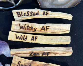 Palo Santo Hand Drawn and Hand Burned 5 pack for Smudging- The Blessed AF Collection