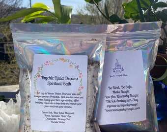 Psychic Lucid Dreams, Astral Travel Spiritual Bath with Herbs, Oils and Intentions. Spell Bath 15oz Package