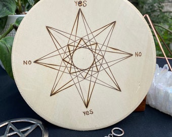 Hand Burned Pendulum Board, Hand Drawn-7 Inch-Double 8 Point Star