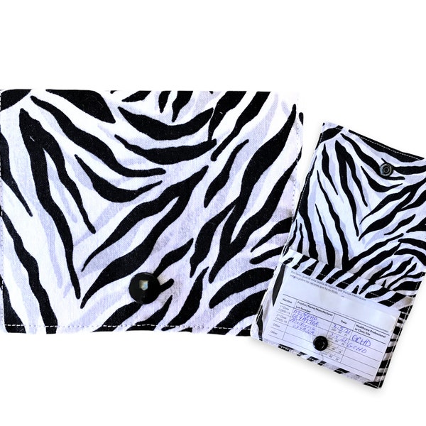 Stylish Fabric Card Cases - Car Registration & Insurance, Credit Cards/Vax Card, Clear Window Pocket, Snaps Closed