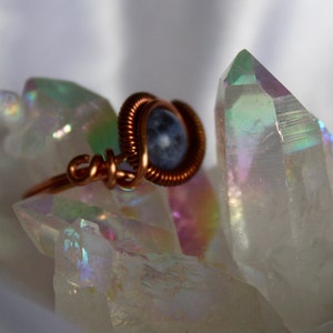 Sodalite crystal wire wrapped copper ring, sodalite ring, genuine sodalite crystal
