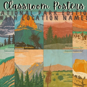 National Park Posters with Location Names | Set of 36 | Printable Classroom Decor | Digital Download