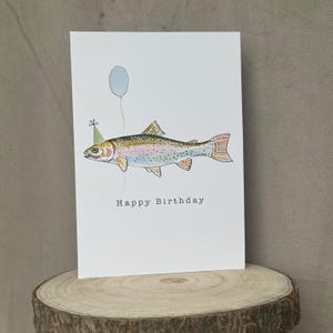 Originelle Geburtstagskarte „Fisch mit Luftballons“ - Witzige Geschenkgrußkarte für Angel-Freunde