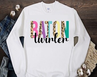 Baton Twirler Baton Mom Cheetah Script Shirt Sweatshirt Twirling Apparel Baton Twirler Gift