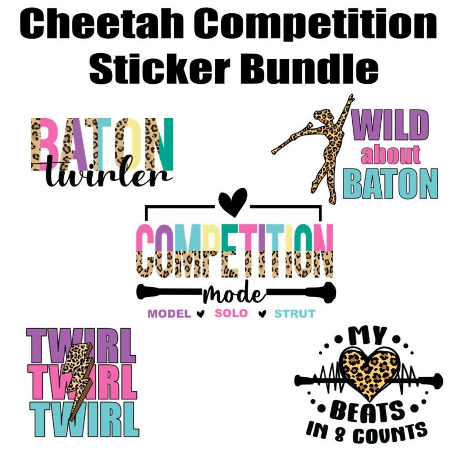 Competition Sticker Baton Twirler Cheetah Competition Sticker Bundle Twirler Gift Baton ...