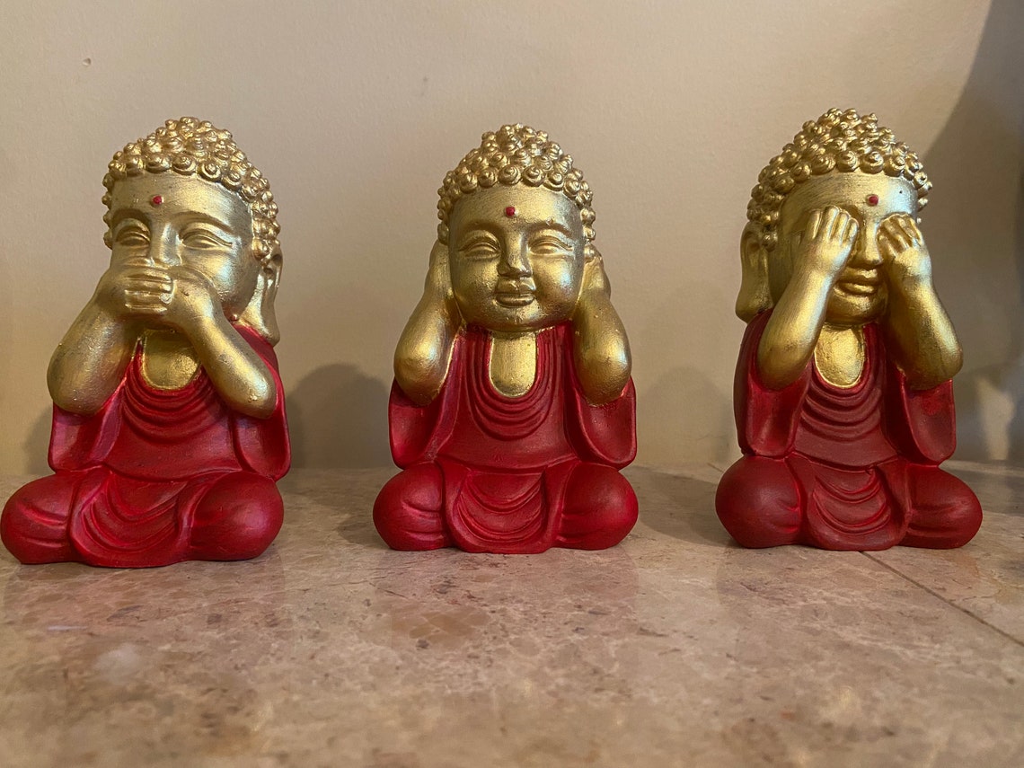 Statuette 3 Bouddhas Rieurs Zen'Light - Ne Rien Voir, Entendre, Dire | Décoration Zen H 18 Cm