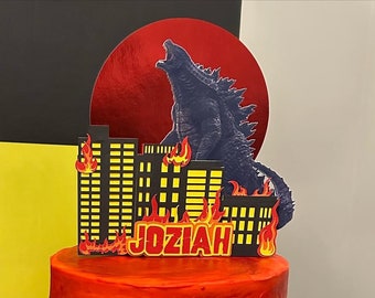 Personlig Godzilla-tårtdekoration: Anpassad födelsedagsfestdekoration