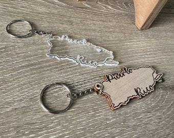 Custom Acrylic Wooden Puerto Rico Silhouette Keychain