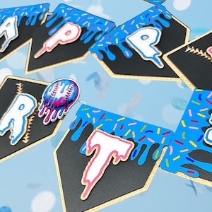 Dripping Ice Cream Baseball Birthday Banner: Sports Party Decoration
