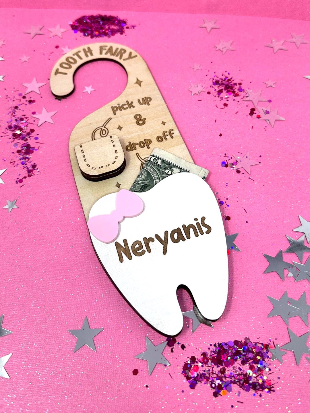Tooth Fairy Personalized Door Hanger, Tooth Holder With Tooth and Money ...