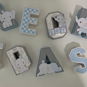 Decoración de la ducha del bebé Letra 3D personalizada, decoración de la fiesta de cumpleaños del primer año, letras 3D, letras del nombre 3D, decoración del elefante del bebé