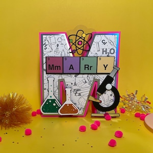 Carta 3D de Ciência, Bolo de Festa Científica, Aniversário Científico, Letra 3D de Frasco, Aniversário de Cientista Louco, Bolo de Tubo de Ensaio, Aniversário de Menina Científica