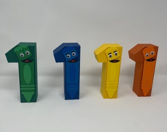 Letra o número 3D de Color Crew: Decoración de fiesta de cumpleaños con crayones