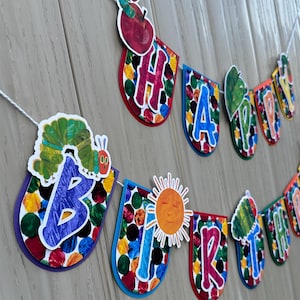 Caterpillar Happy Birthday Banner Theme, Caterpillar First Birthday, First Birthday Banner, The Hungry Caterpillar Book Birthday Party Decor