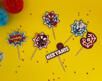 Adornos para cupcakes de Spidey y sus amigos: Decoración de cumpleaños personalizada