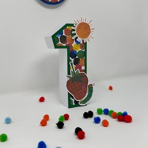 Primeiro aniversário da Lagarta Muito Faminta, letra 3D, número, decoração de festa de aniversário da Lagarta Uma Lagarta Faminta, letra 3D, letra 3D e números