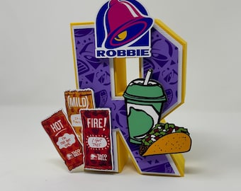 Taco Bell 3D Letter, Taco Bell Personalized 3D Letter, Taco Sauce Birthday Party Decor, Taco Lover, Taco Bell Birthday Party, 3D Name Letter