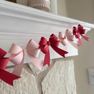 Pink & Red Bow Garland, Paper Bow Banner, Shower Decoration, Bow Party Decor, Coquette Decoration, Galentines Aesthetic Party Decor