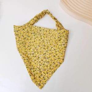 Tender Floral Headscarf, Triangle Headscarf, Pastoral Style Bandana, Hair Accessory, Summer Headscarf, Headscarf for women, Birthday gift yellow