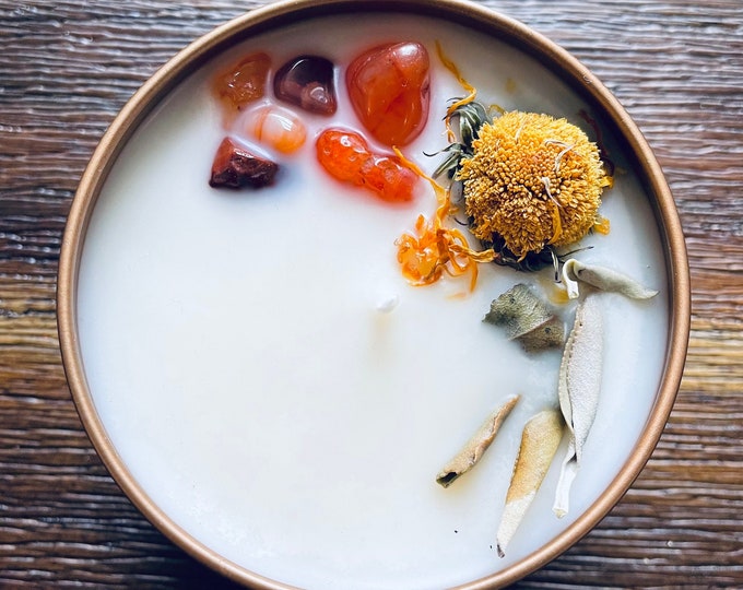 Carnelian + Pineapple Sage | Crystal | Clean Candle