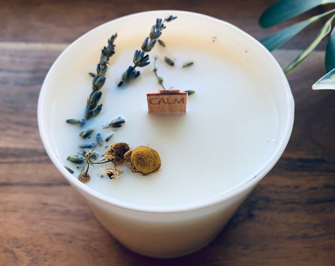 Warm Lavender | "CALM" Wood Wick | Amethyst Crystal | Clean Candle