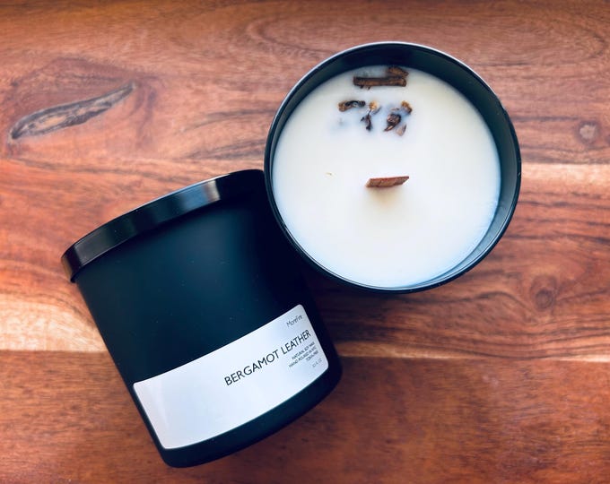 NEW | Bergamot Leather | Matte Black Tumbler | Hand-Poured | Toxin-Free | Clean Candle