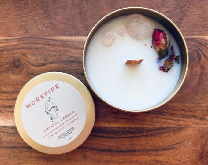 Rose Quartz + Rosebud | Crystal Candle | Toxin-Free