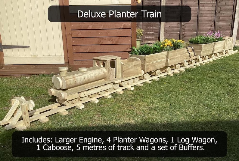 Wooden Planter Train / Decorative Garden Ornament Deluxe Planter Train