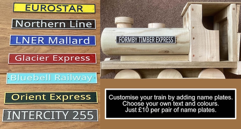 Wooden Planter Train / Decorative Garden Ornament Name Plates (Pair)