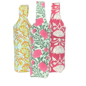 Hand Block printed , hand made, gift, wine, bags, wine totes