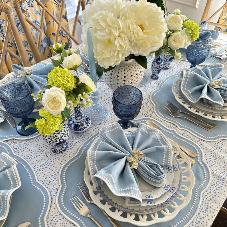 Blue Luxury Embroidered Placemats and Napkins Etsy