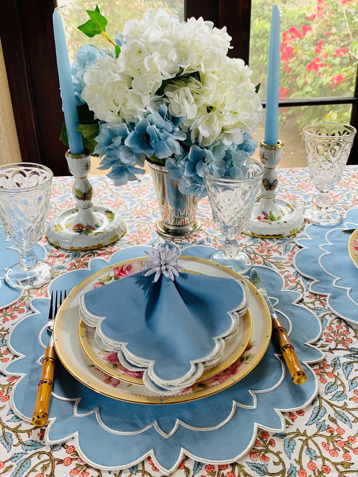 Luxury Placemat Embroidered Blue Placemat Scalloped with Etsy