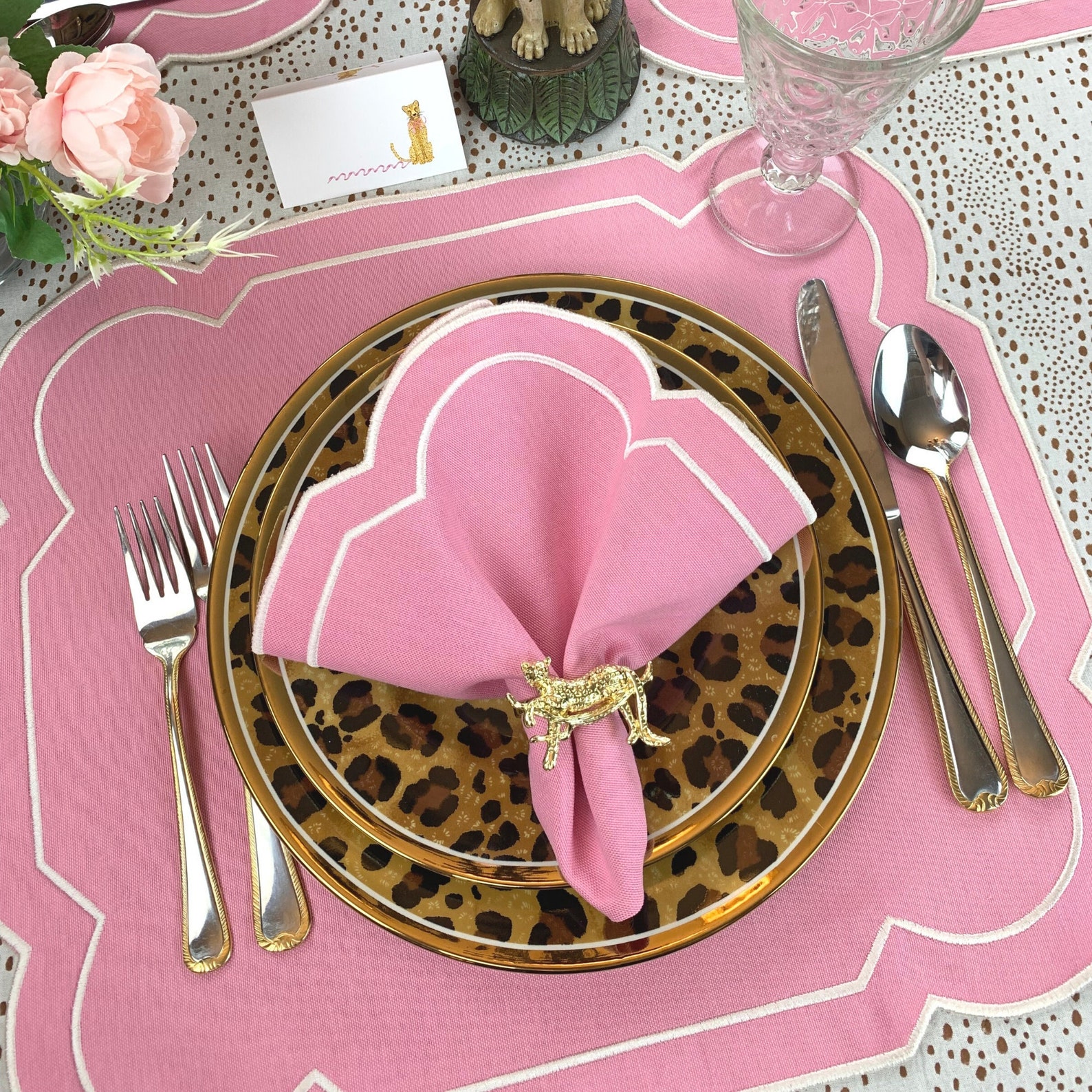 Elegant Pink Luxury Placemat and Napkin With White Embroidery Etsy