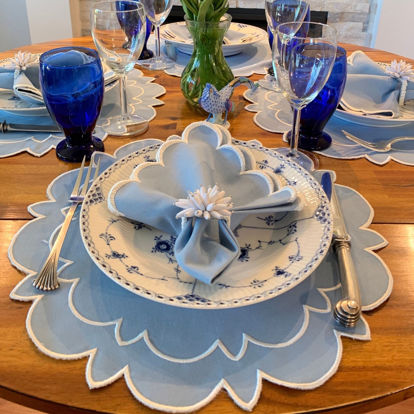 Luxury Placemat Embroidered Blue Placemat Scalloped with Etsy