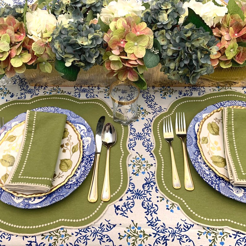 Luxurious Sage Hand Embroidered Placemat Easy Care Etsy