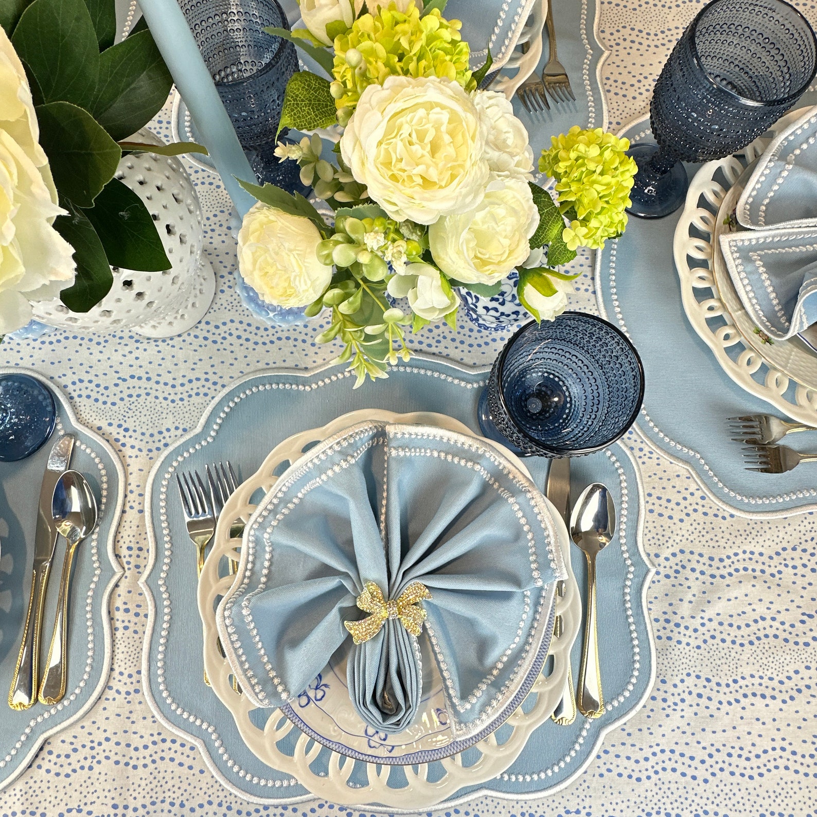 Blue Luxury Embroidered Placemats and Napkins Etsy