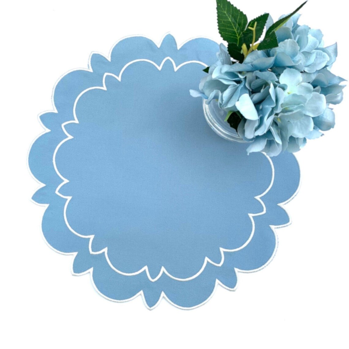 Luxury Placemat Embroidered Blue Placemat Scalloped with Etsy