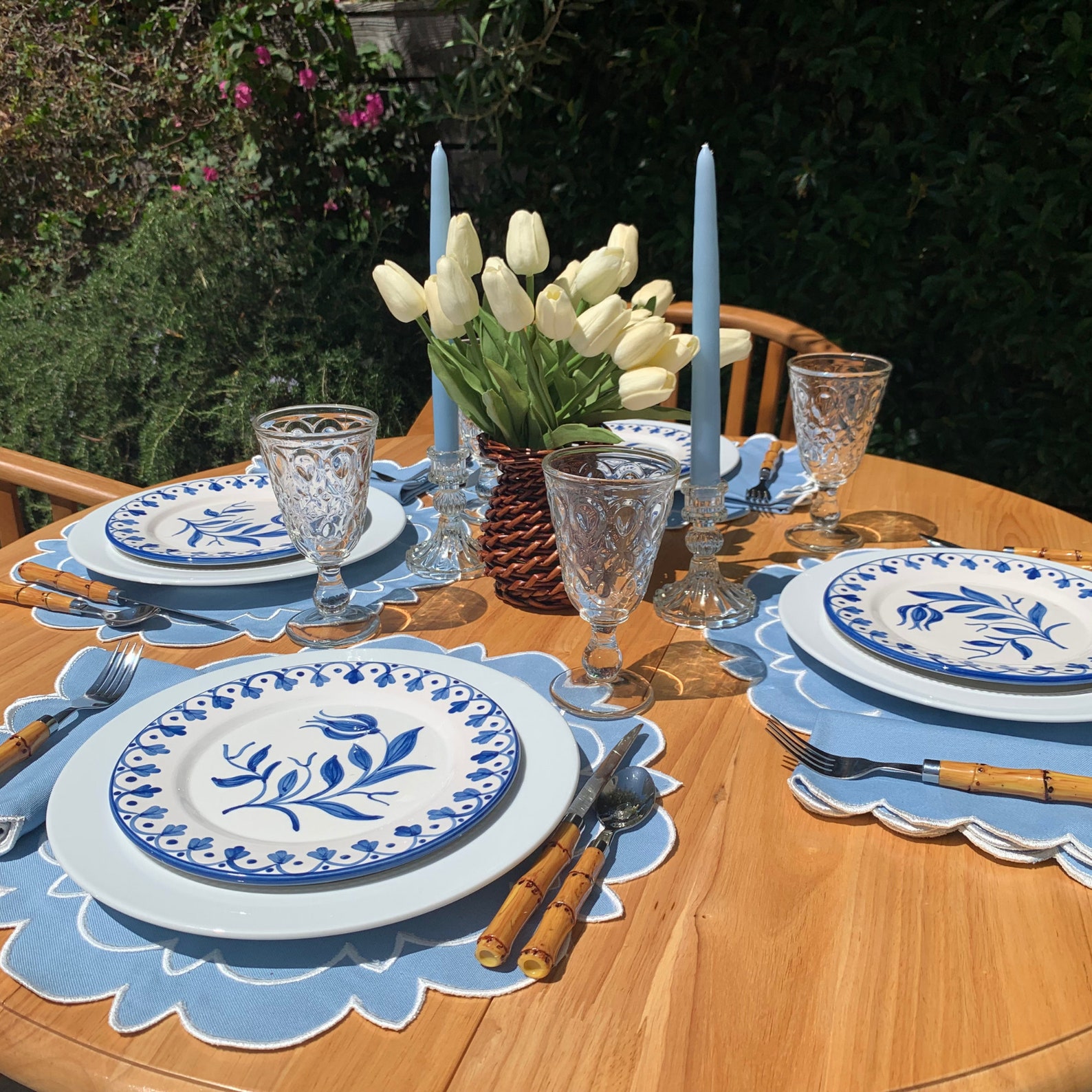 Luxury Placemat Embroidered Blue Placemat Scalloped with Etsy