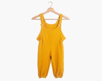 100% Muslin Cotton Kids Jumpsuit | Saffron Yellow | 4 Layer Gauze Fabric | 2-4 Years