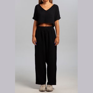 Muslin Ease: 100% Cotton Women's Cozy & Cool Pant Black Gauze Trouser image 1