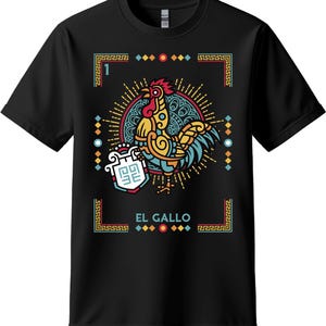 El Gallo Lotería T-Shirt | Mexican Lotería Shirt | Chicano Style Tee | Black 100% Cotton Shirt | Sizes S-3XL