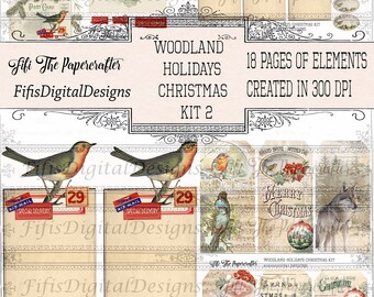 Woodland Holidays Christmas Digital Kit 2 Ephemera Kit