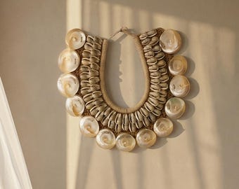 Papua Sea Shell Necklace Wall Hanging 14.2 inch, Boho Tribal Decor, Summer Gift