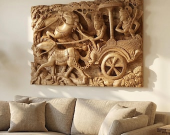 Krishna and Arjuna Wood Carving 20 inch, Balinese Wall Art, Gift For Holiday